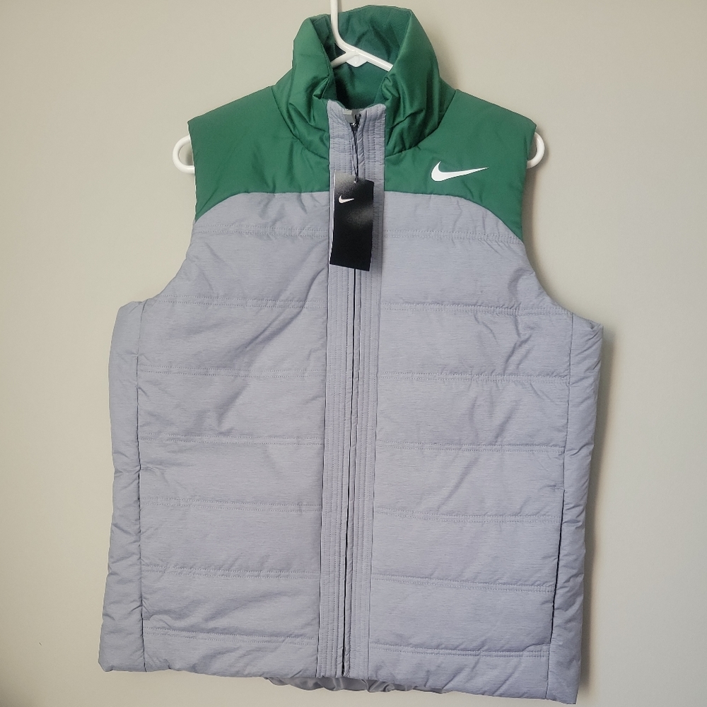 NWT Nike Puffer Vest Womens X-Large Swoosh Logo AQ3568-062 Gray Green